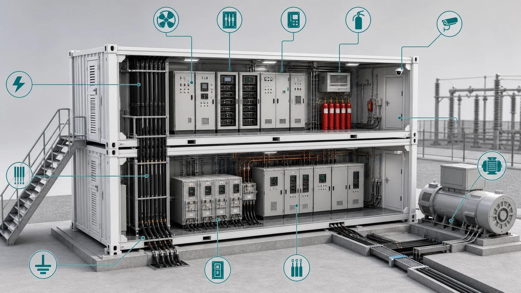 System architecture for a customized assembled synchronous condenser E-House integration solution