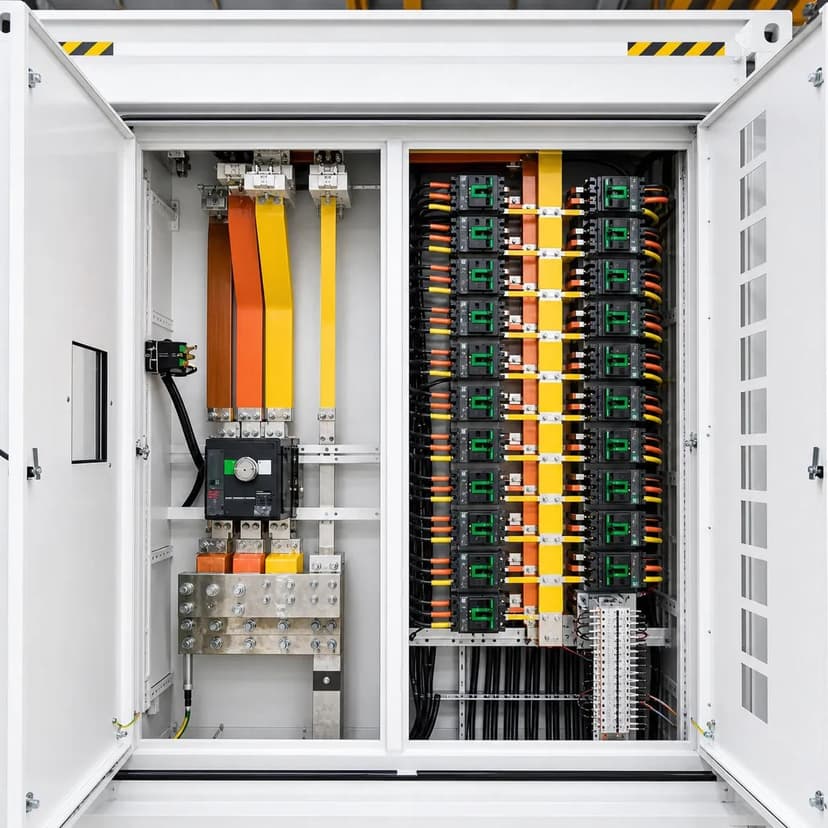 Busbar, main switch, and per-circuit breakers