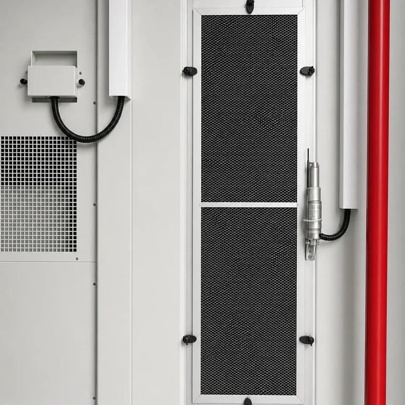 Washable filter mesh behind a rain-louvered ventilation panel