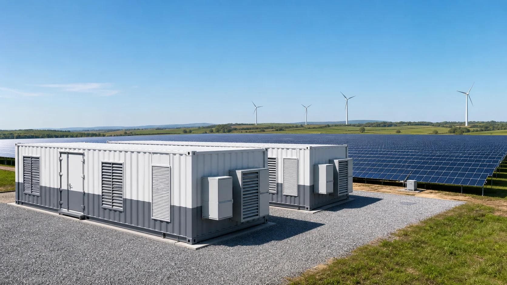 Prefabricated storage enclosures paired with solar and wind