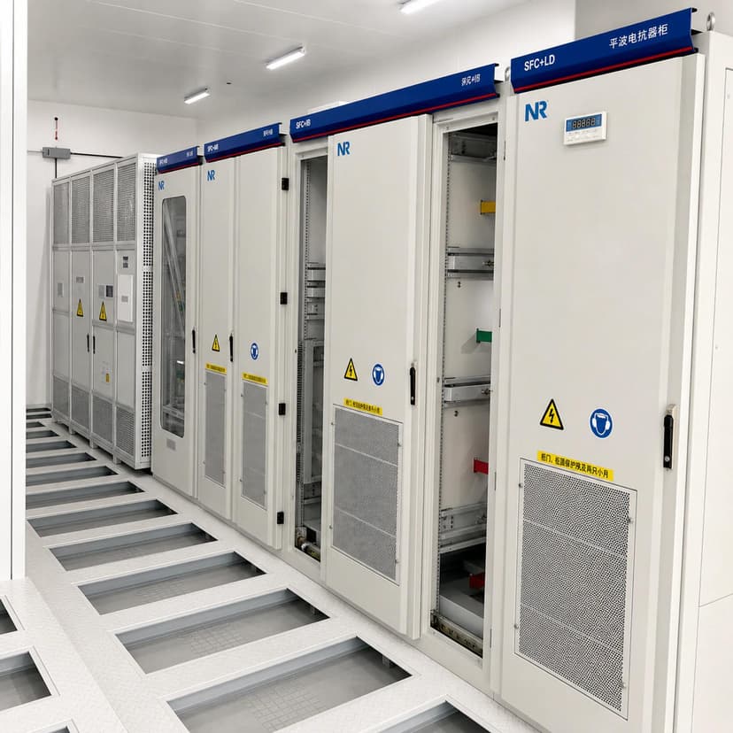 SFC starting equipment and smoothing-reactor cabinets arranged inside the synchronous condenser E-House