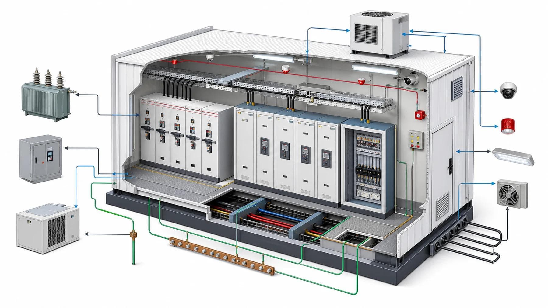 MV/LV switchgear E-House 3D cutaway system composition concept