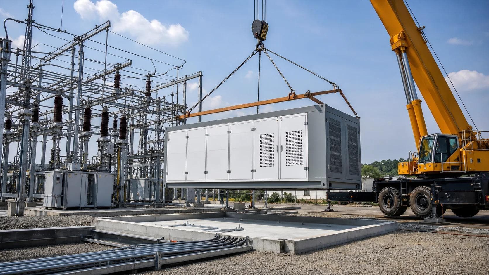 Prefabricated storage enclosure lifted into place for capacity expansion